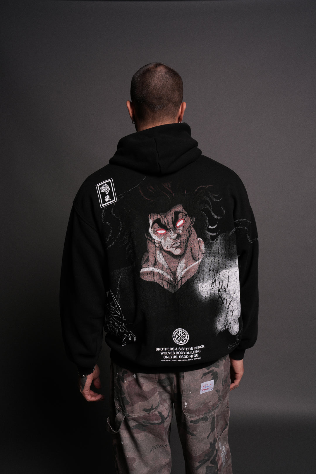 YUJIRO HANMA "PIERCE" HOODIE IN BLACK