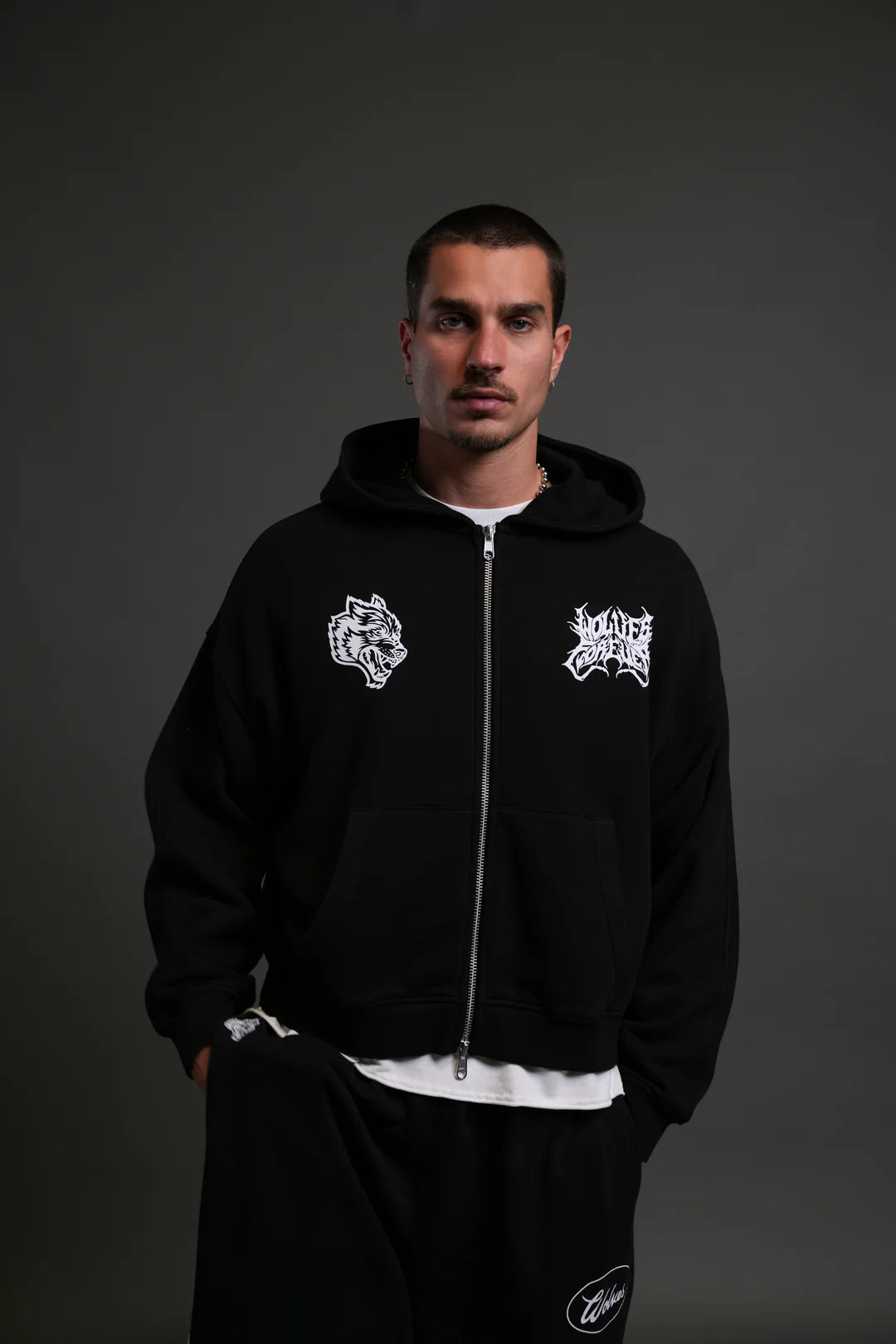 METAL CAMO DARCO DOUBLE ZIP HOODIE IN BLACK