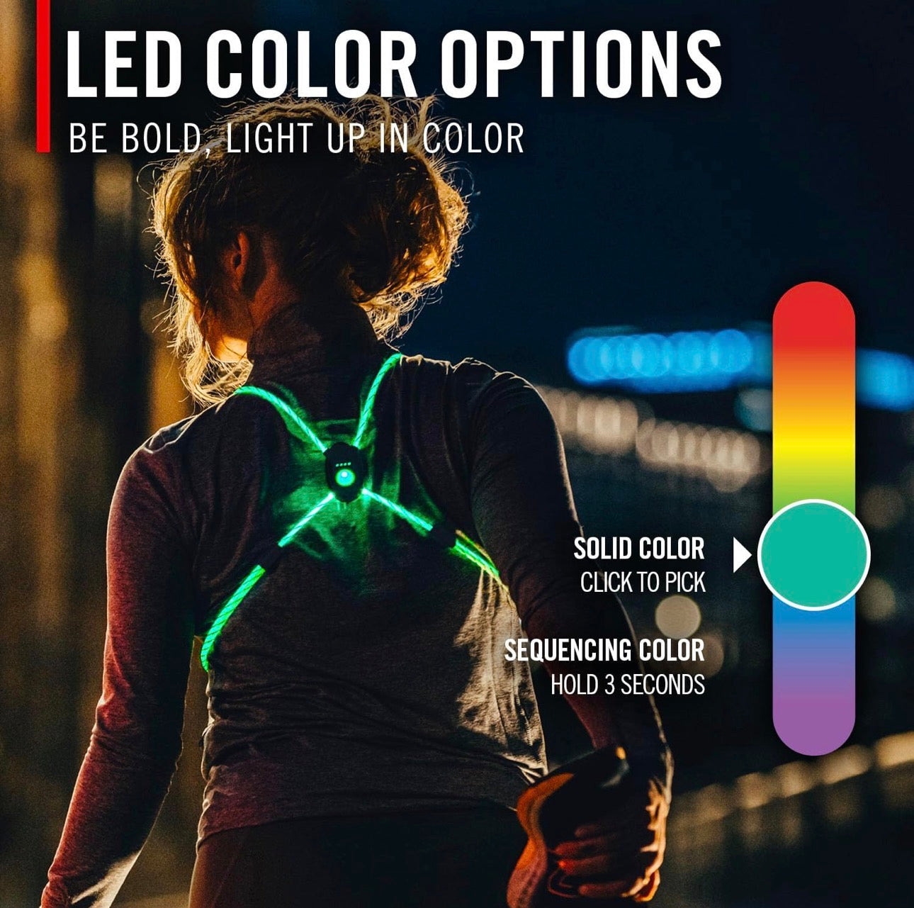 Chaleco con luz LED recargable de alta visibilidad, más de 6 modos de color