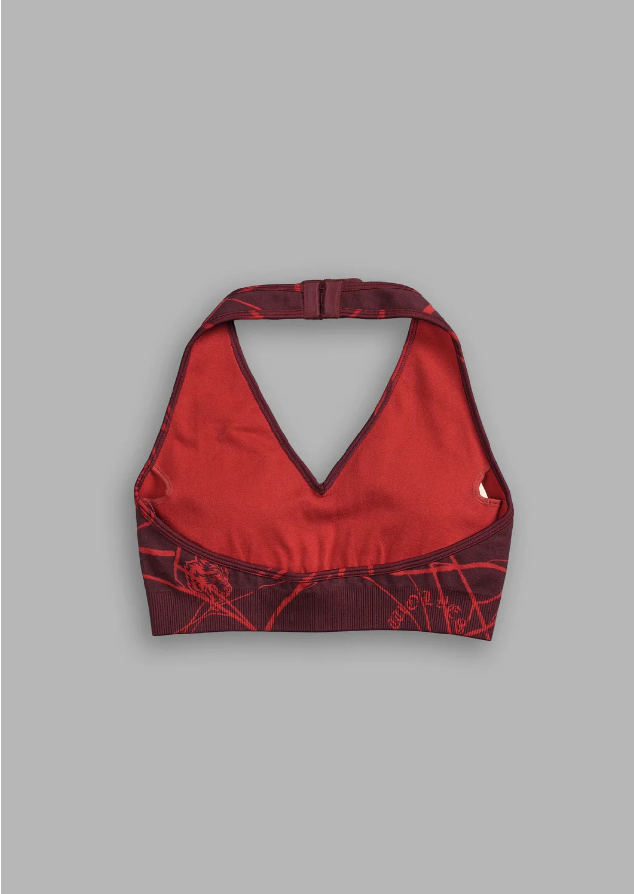 HER DARCNESS "EVERSON SEAMLESS" HALTER BRA IN ROMAN RED SPIDER WEB