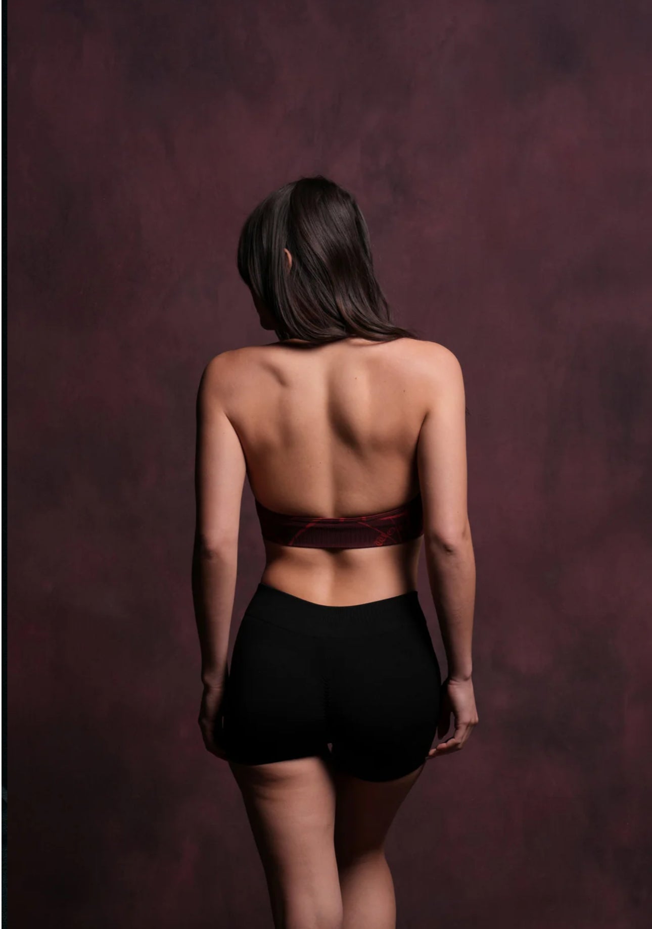 HER DARCNESS "EVERSON SEAMLESS" HALTER BRA IN ROMAN RED SPIDER WEB