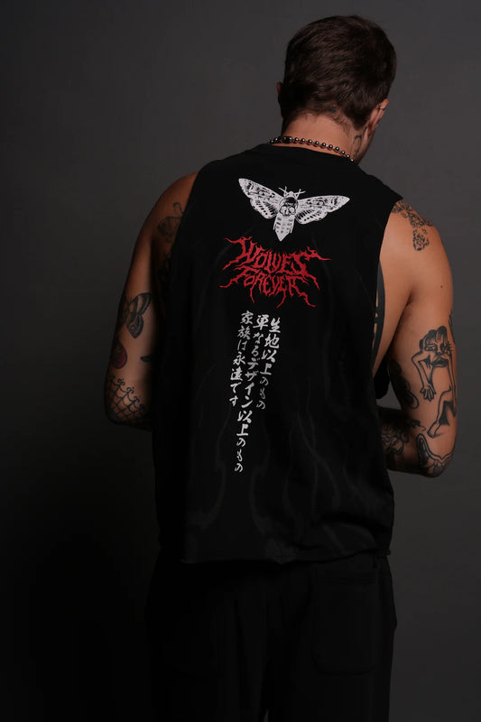 MONTH KANJ GRUNGE RAW CROPPED
"TOMMY" MUSCLE TEE IN BLACK