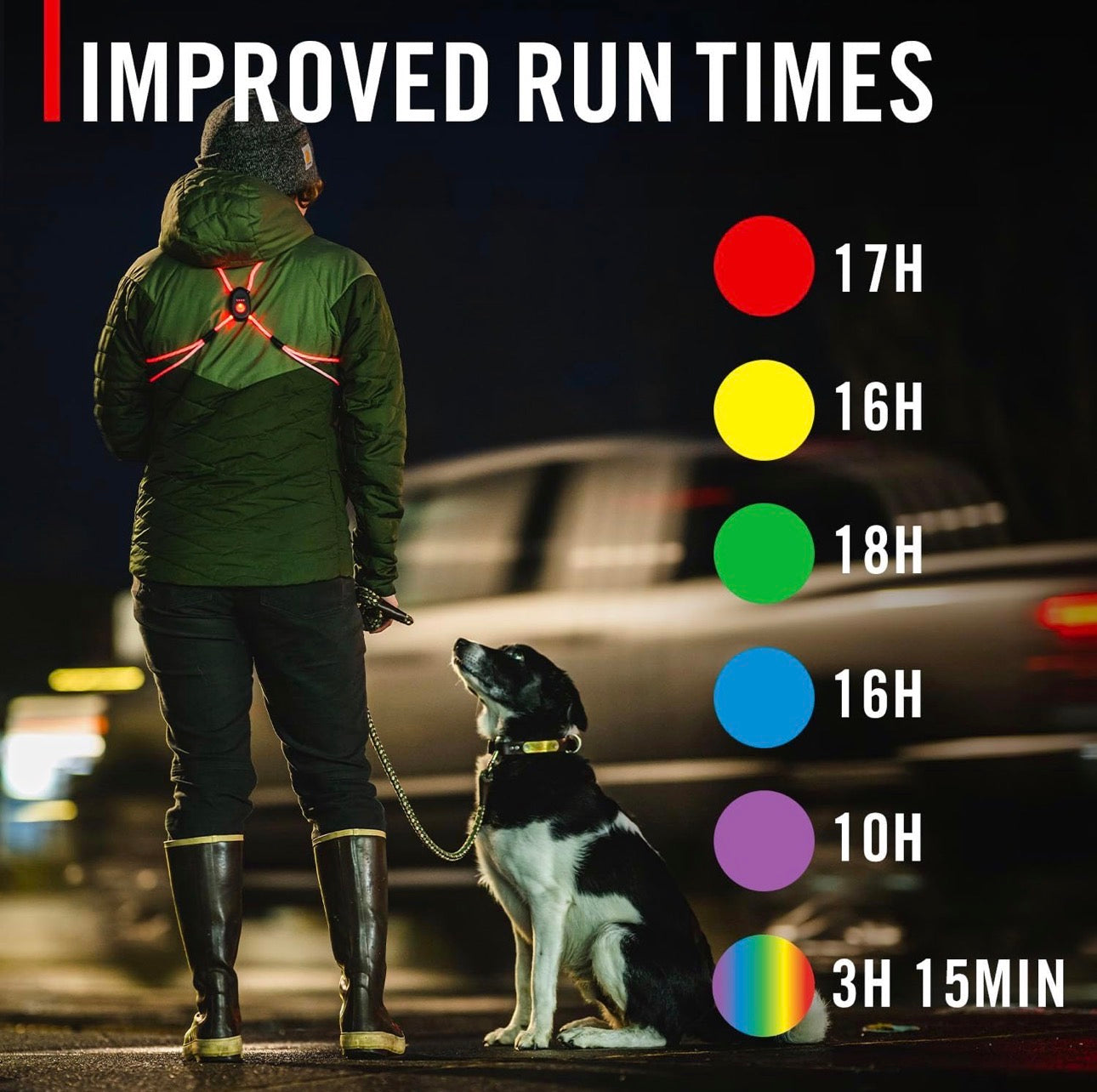 Chaleco con luz LED recargable de alta visibilidad, más de 6 modos de color