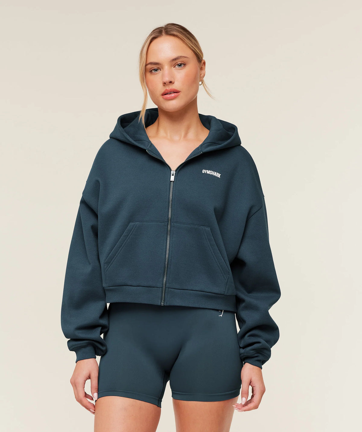 Cosy Luxe Zip Through Hoodie - Stealth Blue