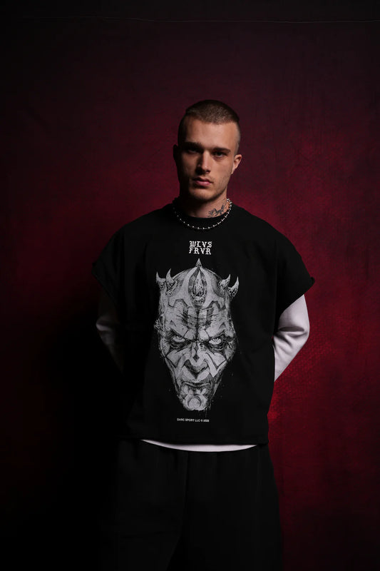 DARK APPRENTICE "GRUNGE" CUT OFF TEE IN BLACK