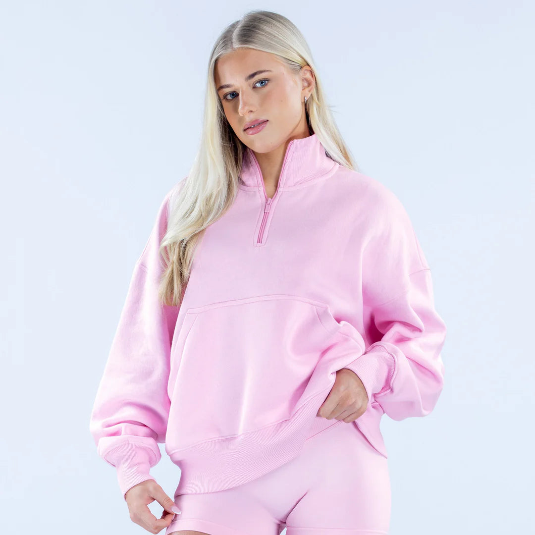 Signature Quarter Zip Sweatshirt Light Rose Pink