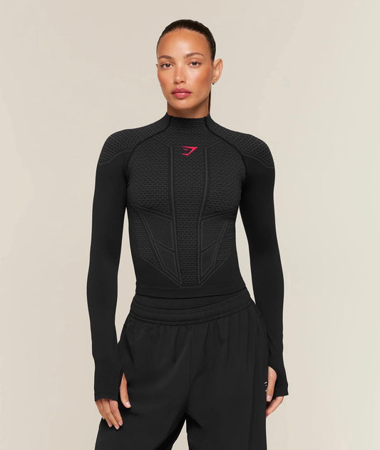Gymshark Onyx V1 Long Sleeve Top - Black/Onyx Grey/Carmine Red