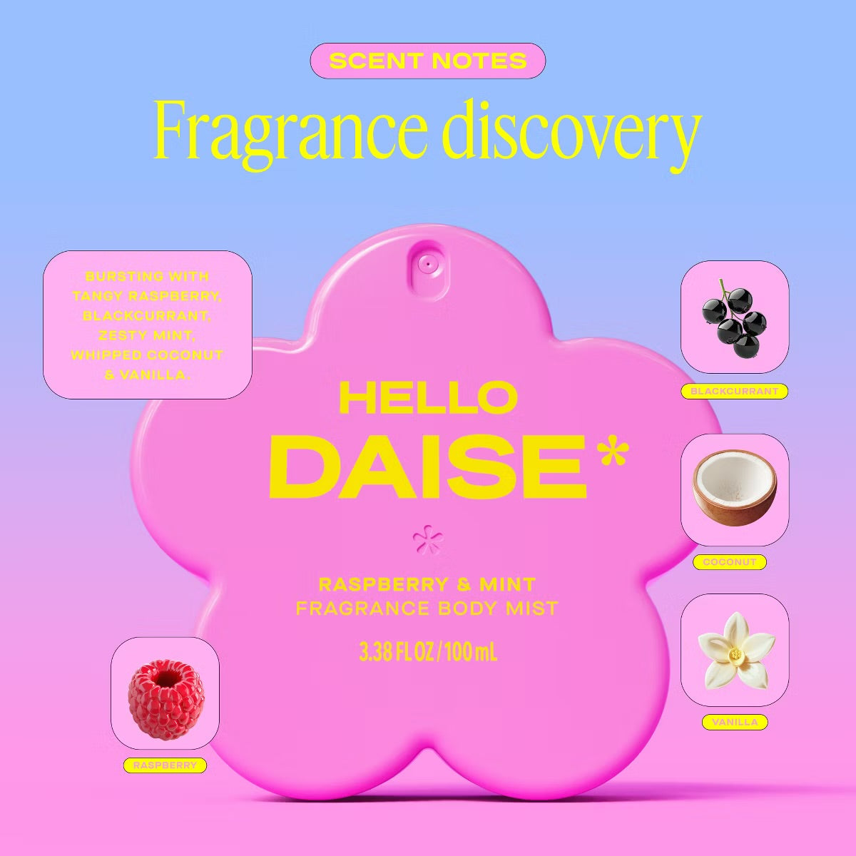 DAISE Fragrance Women's Body Mist - Hello - 3.38 fl oz: Raspberry & Fresh Scent, Perfumes & Colognes Spray