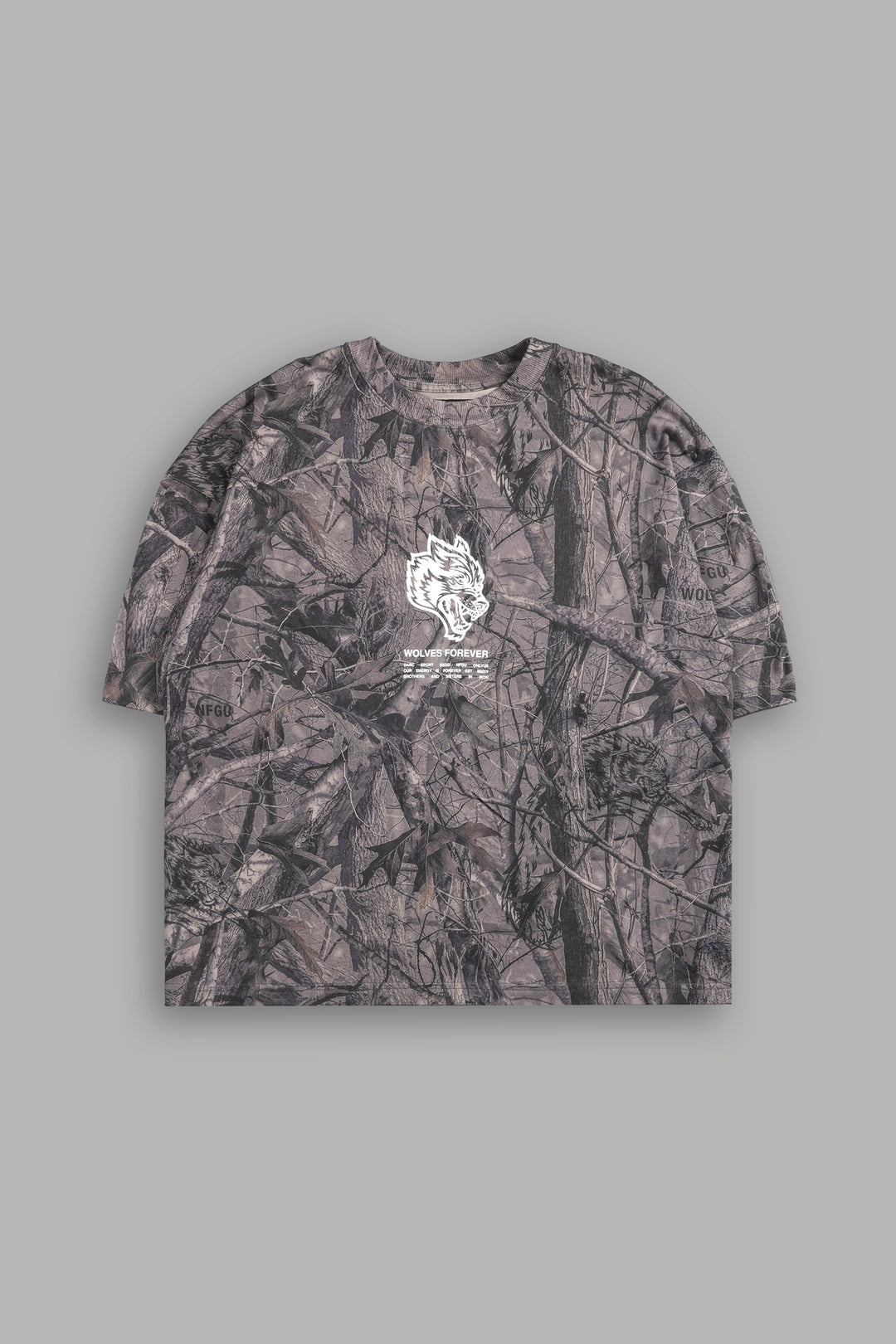 Wolves Have Your Back "Premium" Box
Cut Tee in Driftwood Wolf Forest Camo