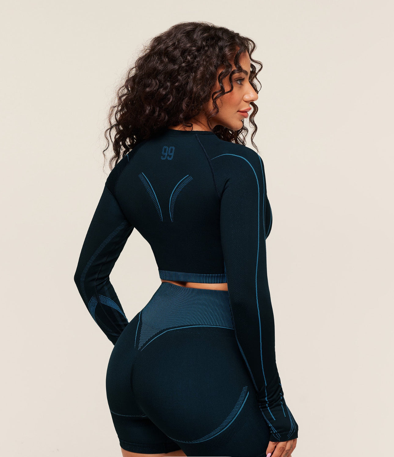 Gymshark x Analis Seamless Long Sleeve Crop Top - Midnight Blue/Lats Blue