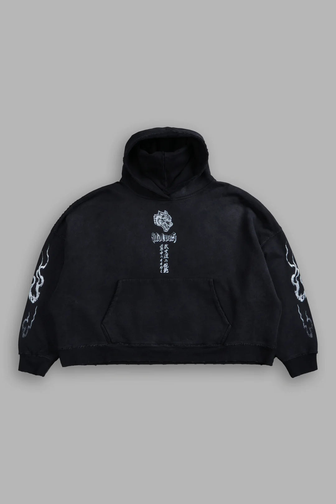 DARC INFERNAL DESTROYED GRUNGE "GAGE BOX CUT" HOODIE IN BLACK HORIZON SUN FADE
