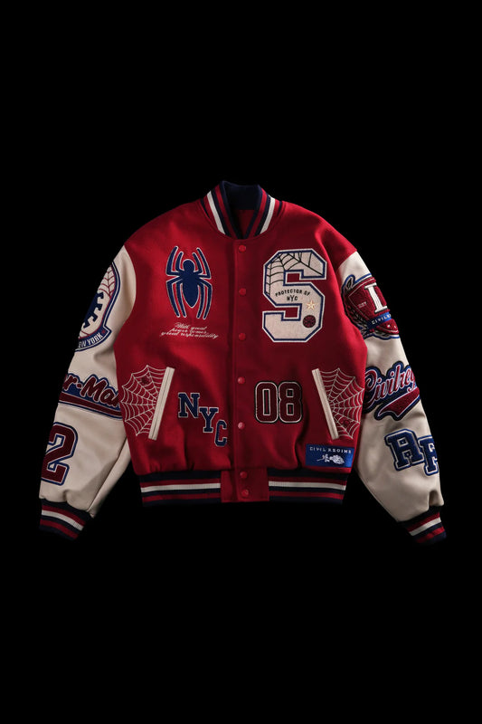 PROTECTOR OF NYC LETTERMAN JACKET IN RED/SAND