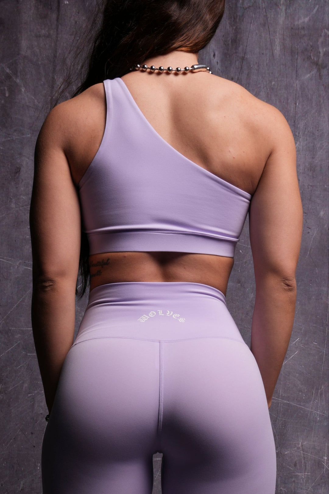 THE WOLF AND THE ROSE "ONE SHOULDER" ENERGY BRA IN GHOST ORCHID