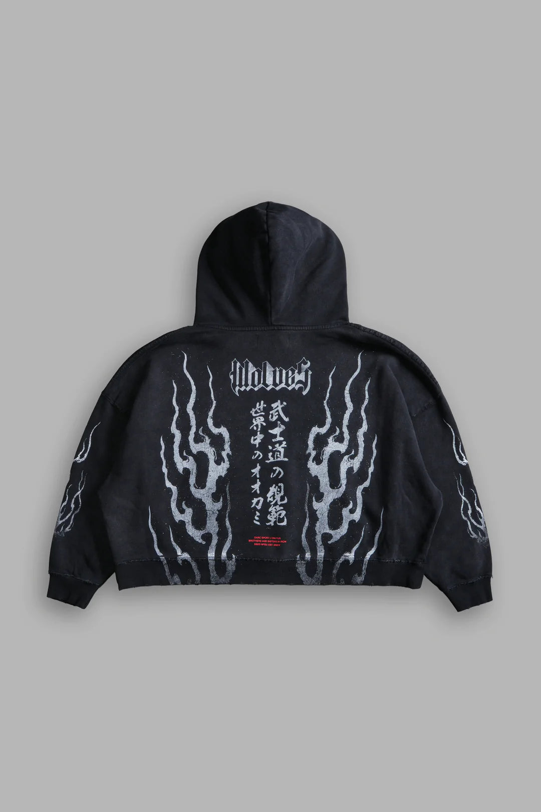 DARC INFERNAL DESTROYED GRUNGE "GAGE BOX CUT" HOODIE IN BLACK HORIZON SUN FADE