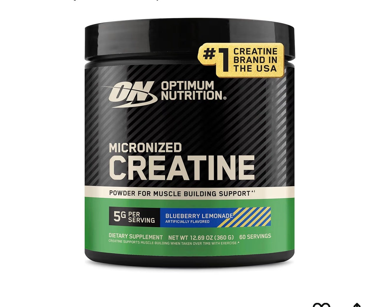 Optimum Nutrition Creatina Micronizada Monohidrato en Polvo, Creatina de Limonada de Arándano, 60 Porciones