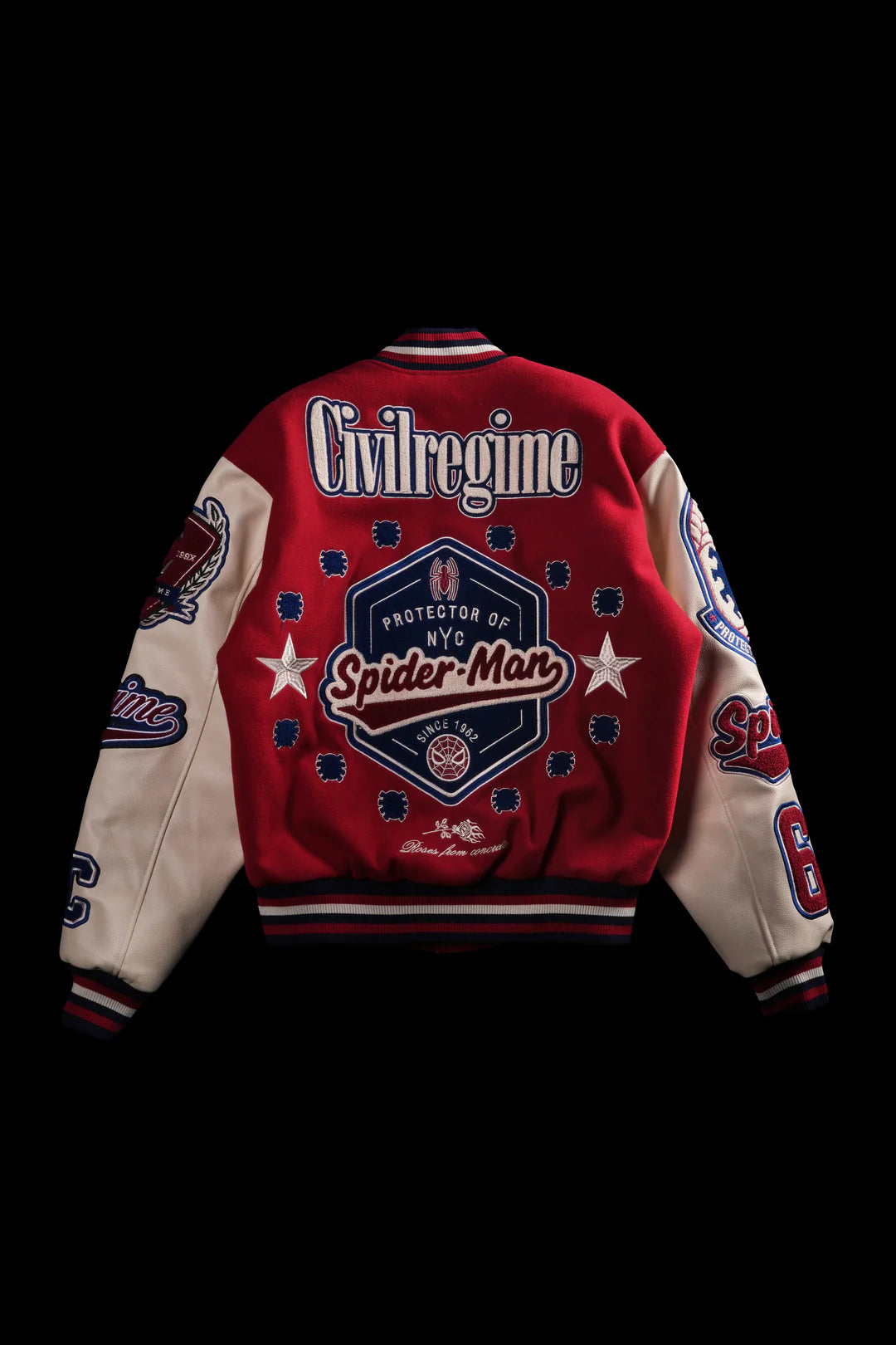 PROTECTOR OF NYC LETTERMAN JACKET IN RED/SAND