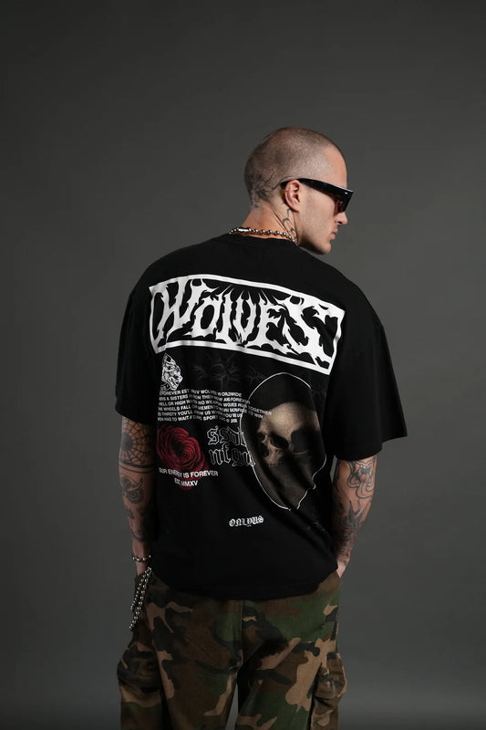 SKULL FLOWER "PREMIUM" OVERSIZED TEE IN BLACK