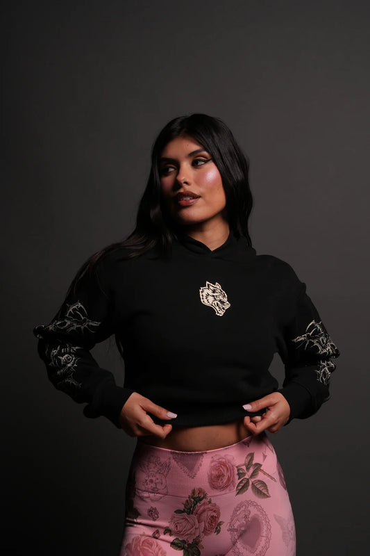 THORNS ROSE HOODIE IN BLACK