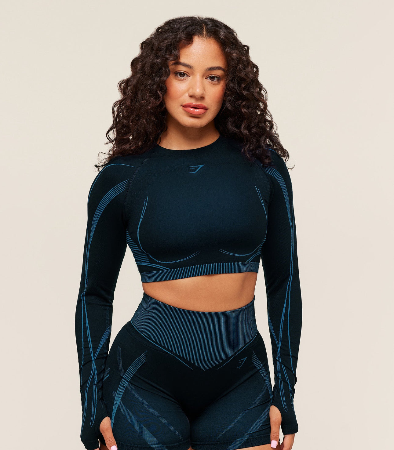 Gymshark x Analis Seamless Long Sleeve Crop Top - Midnight Blue/Lats Blue
