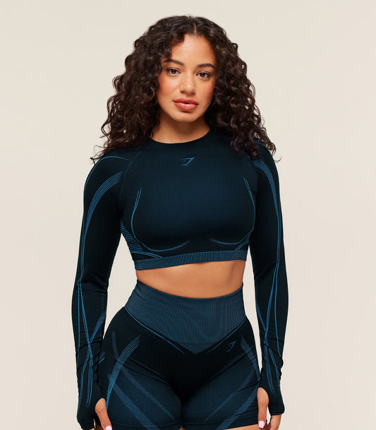 Gymshark x Analis Seamless Long Sleeve Crop Top - Midnight Blue/Lats Blue