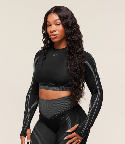 Gymshark x Analis Seamless Long Sleeve Crop Top - Black/Silver Grey