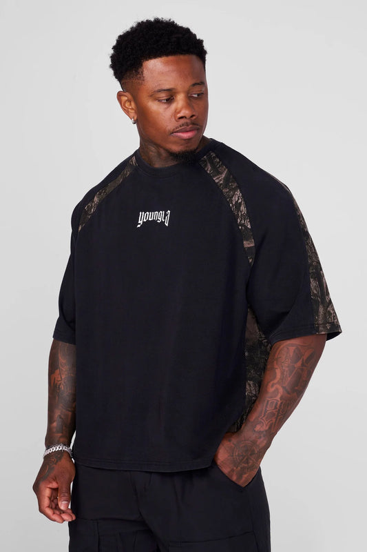 4104 - Stellar Tees Black/Dark Tree Camo