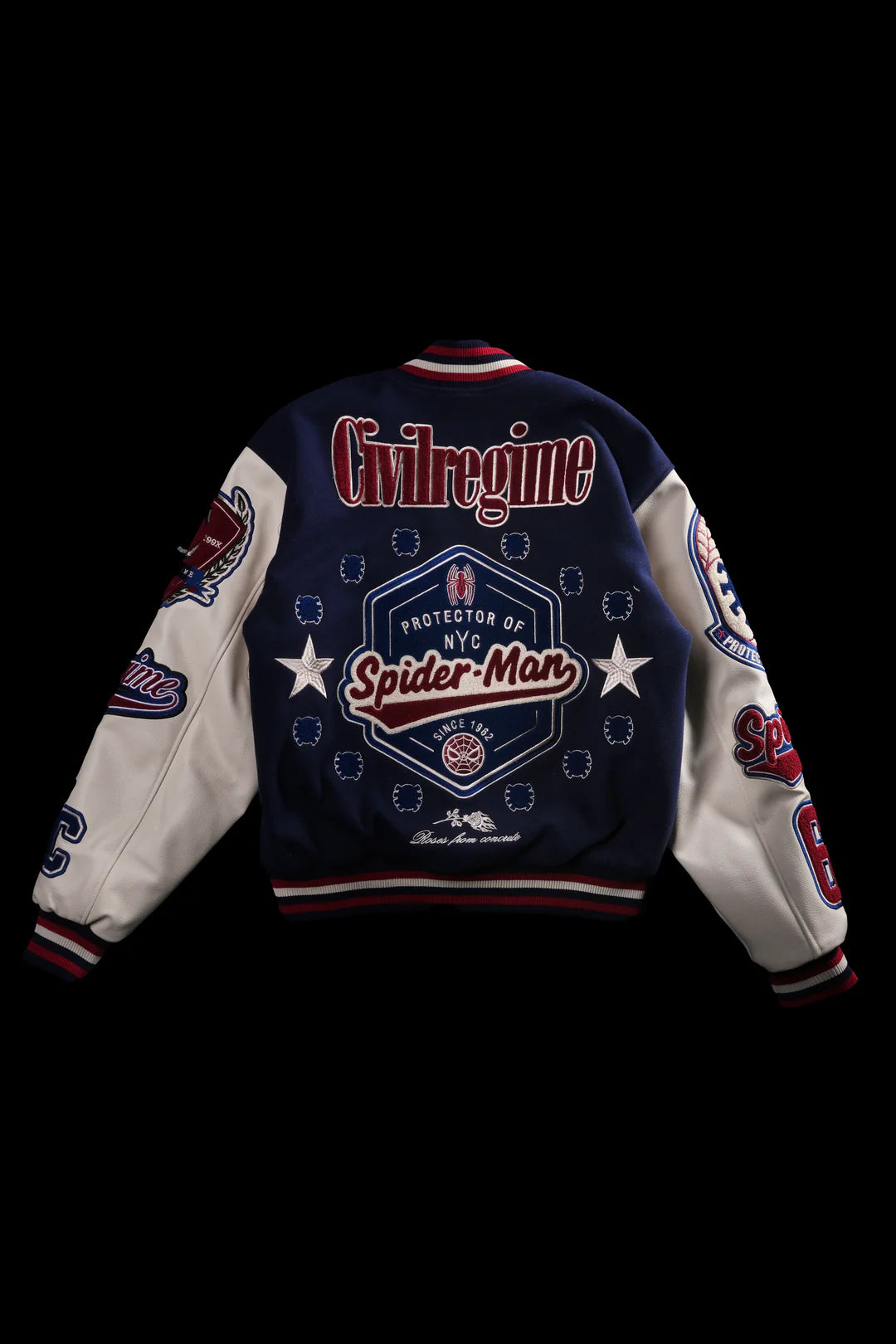 PROTECTOR OF NYC LETTERMAN JACKET IN NAVY/BUTTER